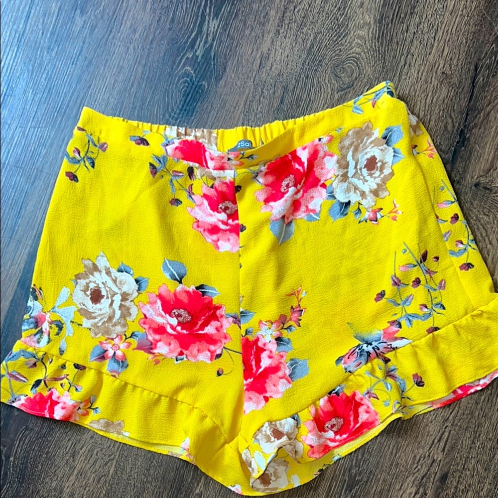2SAble Yellow Floral High Waist Women's Shorts - Largr